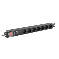 NAPÁJECÍ DISTRIBUČNÍ JEDNOTKA (PDU) PRO 19"  1U 16A 2M 7X SCHUKO ZÁSUVKY SPD-3MP ČERNÁ