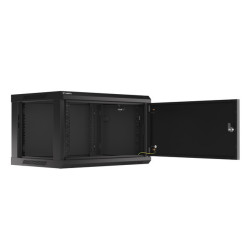 RACKOVÁ SKŘÍŇ 19" PRO MONTÁŽ NA STĚNU 6U/600X450 PRO VLASTNÍ MONTÁŽ S KOVOVÝMI DVEŘMI ČERNÁ  (PLOCHÉ BALENÍ)