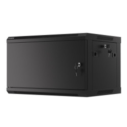 RACKOVÁ SKŘÍŇ 19" PRO MONTÁŽ NA STĚNU 6U/600X450 PRO VLASTNÍ MONTÁŽ S KOVOVÝMI DVEŘMI ČERNÁ  (PLOCHÉ BALENÍ)