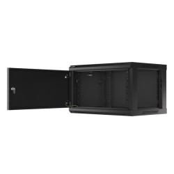 RACKOVÁ SKŘÍŇ 19" PRO MONTÁŽ NA STĚNU 6U/600X450 PRO VLASTNÍ MONTÁŽ S KOVOVÝMI DVEŘMI ČERNÁ  (PLOCHÉ BALENÍ)