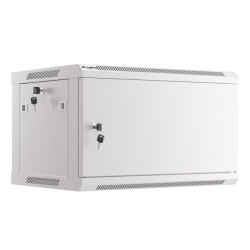 RACKOVÁ SKŘÍŇ 19" PRO MONTÁŽ NA STĚNU 6U/600X450 PRO VLASTNÍ MONTÁŽ S KOVOVÝMI DVEŘMI ŠEDÁ  (PLOCHÉ BALENÍ)