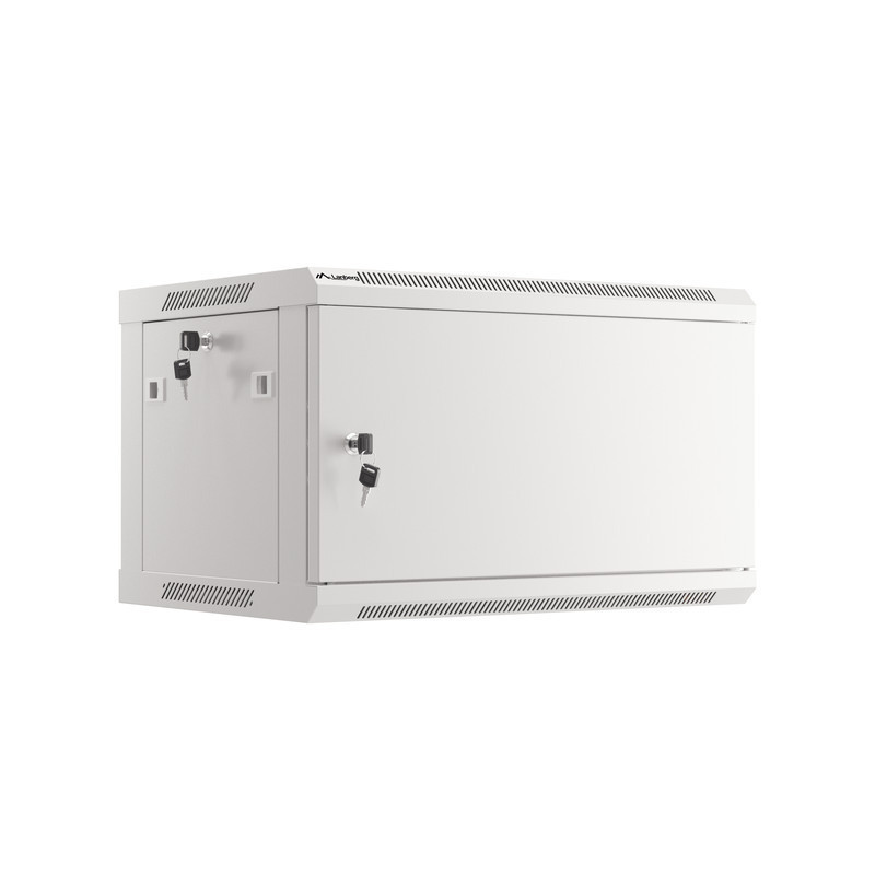 RACKOVÁ SKŘÍŇ 19" PRO MONTÁŽ NA STĚNU 6U/600X450 PRO VLASTNÍ MONTÁŽ S KOVOVÝMI DVEŘMI ŠEDÁ  (PLOCHÉ BALENÍ)