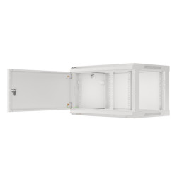 RACKOVÁ SKŘÍŇ 19" PRO MONTÁŽ NA STĚNU 6U/600X450 PRO VLASTNÍ MONTÁŽ S KOVOVÝMI DVEŘMI ŠEDÁ  (PLOCHÉ BALENÍ)