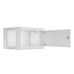 RACKOVÁ SKŘÍŇ 19" PRO MONTÁŽ NA STĚNU 6U/600X450 PRO VLASTNÍ MONTÁŽ S KOVOVÝMI DVEŘMI ŠEDÁ  (PLOCHÉ BALENÍ)