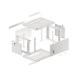 RACKOVÁ SKŘÍŇ 19" PRO MONTÁŽ NA STĚNU 6U/600X450 PRO VLASTNÍ MONTÁŽ S KOVOVÝMI DVEŘMI ŠEDÁ  (PLOCHÉ BALENÍ)