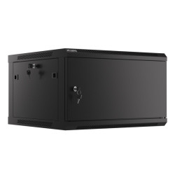 RACKOVÁ SKŘÍŇ 19" PRO MONTÁŽ NA STĚNU 6U/600X600 PRO VLASTNÍ MONTÁŽ S KOVOVÝMI DVEŘMI ČERNÁ  (PLOCHÉ BALENÍ)