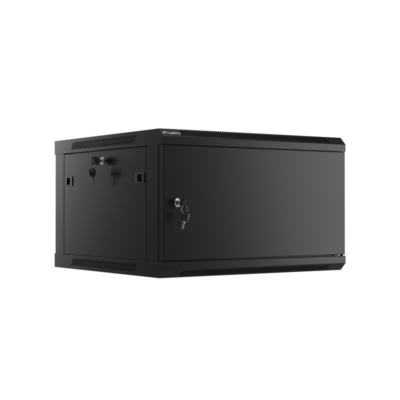 RACKOVÁ SKŘÍŇ 19" PRO MONTÁŽ NA STĚNU 6U/600X600 PRO VLASTNÍ MONTÁŽ S KOVOVÝMI DVEŘMI ČERNÁ  (PLOCHÉ BALENÍ)