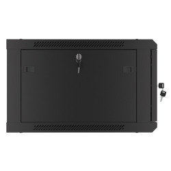 RACKOVÁ SKŘÍŇ 19" PRO MONTÁŽ NA STĚNU 6U/600X600 PRO VLASTNÍ MONTÁŽ S KOVOVÝMI DVEŘMI ČERNÁ  (PLOCHÉ BALENÍ)