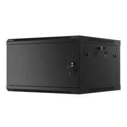 RACKOVÁ SKŘÍŇ 19" PRO MONTÁŽ NA STĚNU 6U/600X600 PRO VLASTNÍ MONTÁŽ S KOVOVÝMI DVEŘMI ČERNÁ  (PLOCHÉ BALENÍ)
