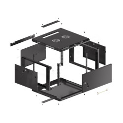 RACKOVÁ SKŘÍŇ 19" PRO MONTÁŽ NA STĚNU 6U/600X600 PRO VLASTNÍ MONTÁŽ S KOVOVÝMI DVEŘMI ČERNÁ  (PLOCHÉ BALENÍ)