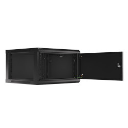 RACKOVÁ SKŘÍŇ 19" PRO MONTÁŽ NA STĚNU 6U/600X600 PRO VLASTNÍ MONTÁŽ S KOVOVÝMI DVEŘMI ČERNÁ  (PLOCHÉ BALENÍ)