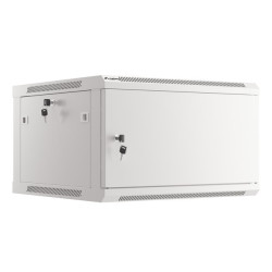RACKOVÁ SKŘÍŇ 19" PRO MONTÁŽ NA STĚNU 6U/600X600 PRO VLASTNÍ MONTÁŽ S KOVOVÝMI DVEŘMI ŠEDÁ  (PLOCHÉ BALENÍ)