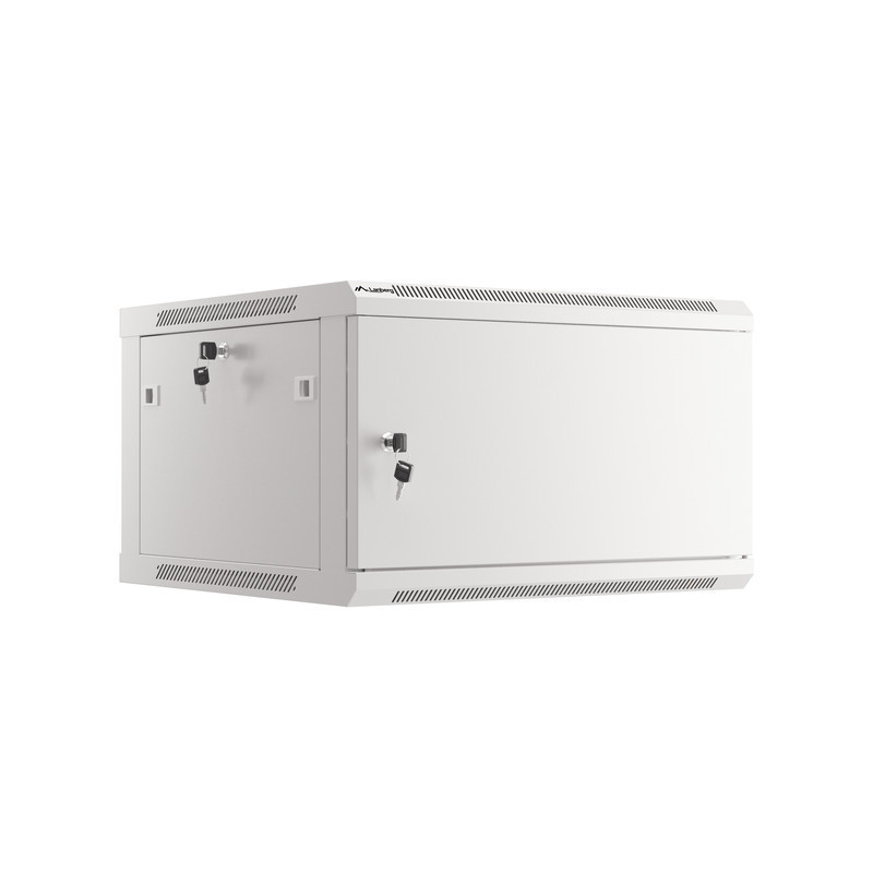 RACKOVÁ SKŘÍŇ 19" PRO MONTÁŽ NA STĚNU 6U/600X600 PRO VLASTNÍ MONTÁŽ S KOVOVÝMI DVEŘMI ŠEDÁ  (PLOCHÉ BALENÍ)