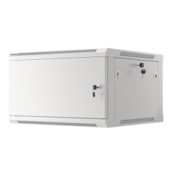 RACKOVÁ SKŘÍŇ 19" PRO MONTÁŽ NA STĚNU 6U/600X600 PRO VLASTNÍ MONTÁŽ S KOVOVÝMI DVEŘMI ŠEDÁ  (PLOCHÉ BALENÍ)