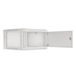 RACKOVÁ SKŘÍŇ 19" PRO MONTÁŽ NA STĚNU 6U/600X600 PRO VLASTNÍ MONTÁŽ S KOVOVÝMI DVEŘMI ŠEDÁ  (PLOCHÉ BALENÍ)