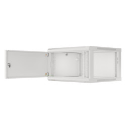 RACKOVÁ SKŘÍŇ 19" PRO MONTÁŽ NA STĚNU 6U/600X600 PRO VLASTNÍ MONTÁŽ S KOVOVÝMI DVEŘMI ŠEDÁ  (PLOCHÉ BALENÍ)