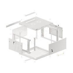 RACKOVÁ SKŘÍŇ 19" PRO MONTÁŽ NA STĚNU 6U/600X600 PRO VLASTNÍ MONTÁŽ S KOVOVÝMI DVEŘMI ŠEDÁ  (PLOCHÉ BALENÍ)