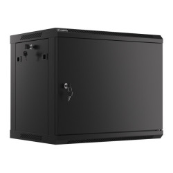 19" RACKOVÁ SKŘÍŇ PRO MONTÁŽ NA STĚNU 9U/600X450 PRO VLASTNÍ MONTÁŽ S KOVOVÝMI DVEŘMI ČERNÁ  (PLOCHÉ BALENÍ)