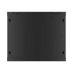 19" RACKOVÁ SKŘÍŇ PRO MONTÁŽ NA STĚNU 9U/600X450 PRO VLASTNÍ MONTÁŽ S KOVOVÝMI DVEŘMI ČERNÁ  (PLOCHÉ BALENÍ)