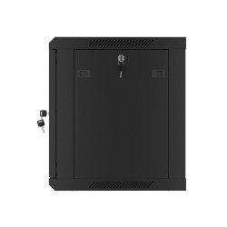 19" RACKOVÁ SKŘÍŇ PRO MONTÁŽ NA STĚNU 9U/600X450 PRO VLASTNÍ MONTÁŽ S KOVOVÝMI DVEŘMI ČERNÁ  (PLOCHÉ BALENÍ)