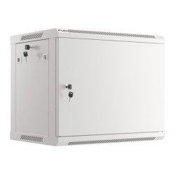 RACKOVÁ SKŘÍŇ 19" PRO MONTÁŽ NA STĚNU 9U/600X450 PRO VLASTNÍ MONTÁŽ S KOVOVÝMI DVEŘMI ŠEDÁ  (PLOCHÉ BALENÍ)