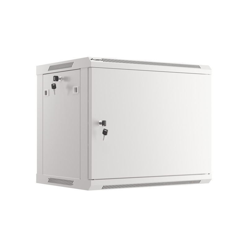 RACKOVÁ SKŘÍŇ 19" PRO MONTÁŽ NA STĚNU 9U/600X450 PRO VLASTNÍ MONTÁŽ S KOVOVÝMI DVEŘMI ŠEDÁ  (PLOCHÉ BALENÍ)
