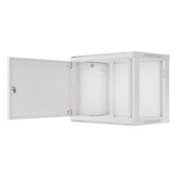 RACKOVÁ SKŘÍŇ 19" PRO MONTÁŽ NA STĚNU 9U/600X450 PRO VLASTNÍ MONTÁŽ S KOVOVÝMI DVEŘMI ŠEDÁ  (PLOCHÉ BALENÍ)
