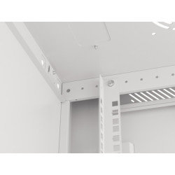 RACKOVÁ SKŘÍŇ 19" PRO MONTÁŽ NA STĚNU 9U/600X450 PRO VLASTNÍ MONTÁŽ S KOVOVÝMI DVEŘMI ŠEDÁ  (PLOCHÉ BALENÍ)