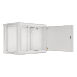 RACKOVÁ SKŘÍŇ 19" PRO MONTÁŽ NA STĚNU 9U/600X450 PRO VLASTNÍ MONTÁŽ S KOVOVÝMI DVEŘMI ŠEDÁ  (PLOCHÉ BALENÍ)