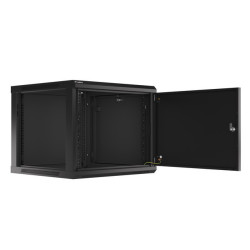 RACKOVÁ SKŘÍŇ 19" PRO MONTÁŽ NA STĚNU 9U/600X600 PRO VLASTNÍ MONTÁŽ S KOVOVÝMI DVEŘMI ČERNÁ  (PLOCHÉ BALENÍ)