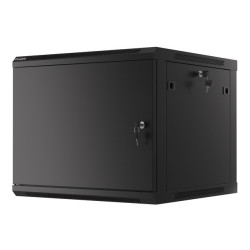 RACKOVÁ SKŘÍŇ 19" PRO MONTÁŽ NA STĚNU 9U/600X600 PRO VLASTNÍ MONTÁŽ S KOVOVÝMI DVEŘMI ČERNÁ  (PLOCHÉ BALENÍ)