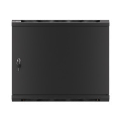 RACKOVÁ SKŘÍŇ 19" PRO MONTÁŽ NA STĚNU 9U/600X600 PRO VLASTNÍ MONTÁŽ S KOVOVÝMI DVEŘMI ČERNÁ  (PLOCHÉ BALENÍ)