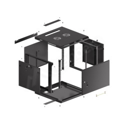 RACKOVÁ SKŘÍŇ 19" PRO MONTÁŽ NA STĚNU 9U/600X600 PRO VLASTNÍ MONTÁŽ S KOVOVÝMI DVEŘMI ČERNÁ  (PLOCHÉ BALENÍ)