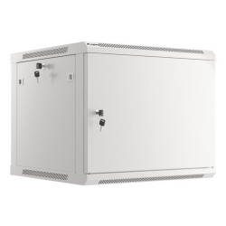 RACKOVÁ SKŘÍŇ 19" PRO MONTÁŽ NA STĚNU 9U/600X600 PRO VLASTNÍ MONTÁŽ S KOVOVÝMI DVEŘMI ŠEDÁ  (PLOCHÉ BALENÍ)
