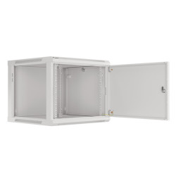 RACKOVÁ SKŘÍŇ 19" PRO MONTÁŽ NA STĚNU 9U/600X600 PRO VLASTNÍ MONTÁŽ S KOVOVÝMI DVEŘMI ŠEDÁ  (PLOCHÉ BALENÍ)