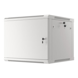 RACKOVÁ SKŘÍŇ 19" PRO MONTÁŽ NA STĚNU 9U/600X600 PRO VLASTNÍ MONTÁŽ S KOVOVÝMI DVEŘMI ŠEDÁ  (PLOCHÉ BALENÍ)