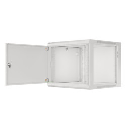 RACKOVÁ SKŘÍŇ 19" PRO MONTÁŽ NA STĚNU 9U/600X600 PRO VLASTNÍ MONTÁŽ S KOVOVÝMI DVEŘMI ŠEDÁ  (PLOCHÉ BALENÍ)