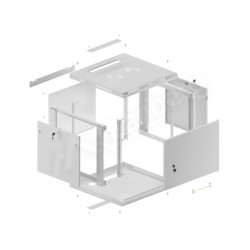 RACKOVÁ SKŘÍŇ 19" PRO MONTÁŽ NA STĚNU 9U/600X600 PRO VLASTNÍ MONTÁŽ S KOVOVÝMI DVEŘMI ŠEDÁ  (PLOCHÉ BALENÍ)