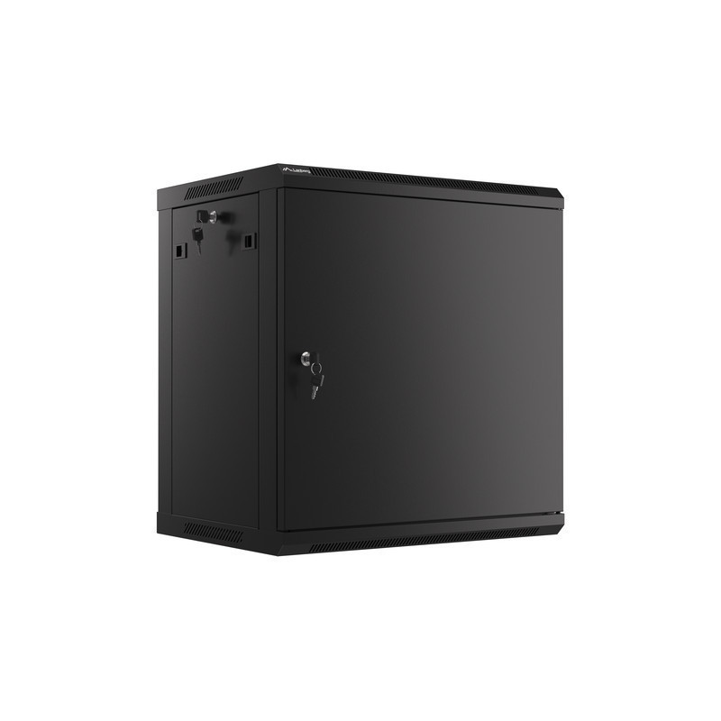 RACKOVÁ SKŘÍŇ 19" NÁSTĚNNÁ 12U/600X450 PRO VLASTNÍ MONTÁŽ S KOVOVÝMI DVEŘMI ČERNÁ  (PLOCHÉ BALENÍ)