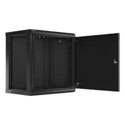 RACKOVÁ SKŘÍŇ 19" NÁSTĚNNÁ 12U/600X450 PRO VLASTNÍ MONTÁŽ S KOVOVÝMI DVEŘMI ČERNÁ  (PLOCHÉ BALENÍ)