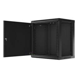 RACKOVÁ SKŘÍŇ 19" NÁSTĚNNÁ 12U/600X450 PRO VLASTNÍ MONTÁŽ S KOVOVÝMI DVEŘMI ČERNÁ  (PLOCHÉ BALENÍ)