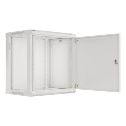 RACKOVÁ SKŘÍŇ 19" NÁSTĚNNÁ 12U/600X450 PRO VLASTNÍ MONTÁŽ S KOVOVÝMI DVEŘMI ŠEDÁ  (PLOCHÉ BALENÍ)