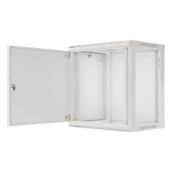 RACKOVÁ SKŘÍŇ 19" NÁSTĚNNÁ 12U/600X450 PRO VLASTNÍ MONTÁŽ S KOVOVÝMI DVEŘMI ŠEDÁ  (PLOCHÉ BALENÍ)