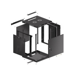 RACKOVÁ SKŘÍŇ 19" NÁSTĚNNÁ 12U/600X600 PRO VLASTNÍ MONTÁŽ S KOVOVÝMI DVEŘMI ČERNÁ  (PLOCHÉ BALENÍ)
