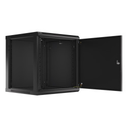 RACKOVÁ SKŘÍŇ 19" NÁSTĚNNÁ 12U/600X600 PRO VLASTNÍ MONTÁŽ S KOVOVÝMI DVEŘMI ČERNÁ  (PLOCHÉ BALENÍ)