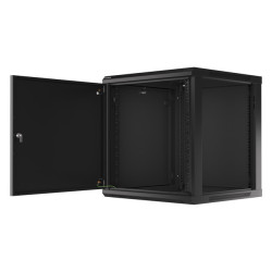 RACKOVÁ SKŘÍŇ 19" NÁSTĚNNÁ 12U/600X600 PRO VLASTNÍ MONTÁŽ S KOVOVÝMI DVEŘMI ČERNÁ  (PLOCHÉ BALENÍ)