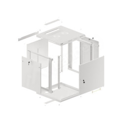 RACKOVÁ SKŘÍŇ 19" NÁSTĚNNÁ 12U/600X600 PRO VLASTNÍ MONTÁŽ S KOVOVÝMI DVEŘMI ŠEDÁ  (PLOCHÉ BALENÍ)