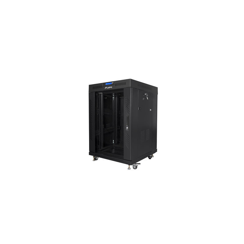 19" VOLNĚ STOJÍCÍ RACKOVÁ SKŘÍŇ 15U/600X600 (FLAT PACK) S PROSKLENÝMI DVEŘMI LCD ČERNÁ  V2