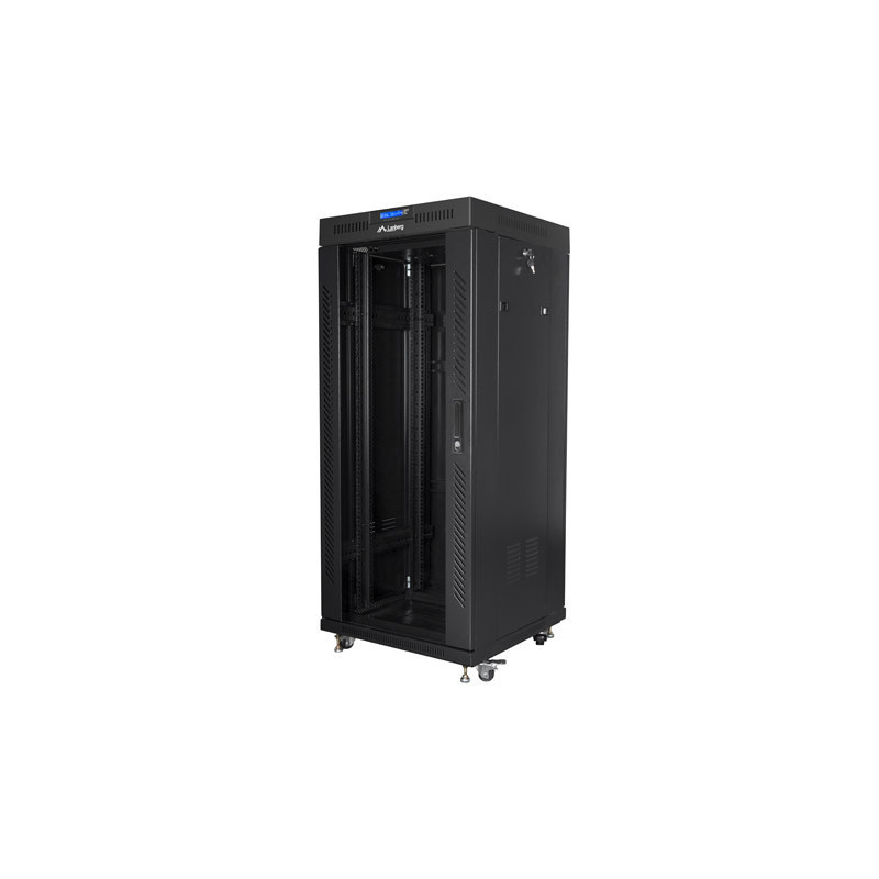 19" VOLNĚ STOJÍCÍ RACKOVÁ SKŘÍŇ 27U/600X600 (FLAT PACK) S PROSKLENÝMI DVEŘMI LCD ČERNÁ  V2