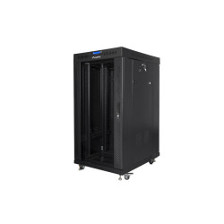 19" VOLNĚ STOJÍCÍ RACKOVÁ SKŘÍŇ 22U/800X1000 (FLAT PACK) ČERNÁ S PROSKLENÝMI DVEŘMI LCD  V2